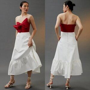 Anthropologie Hutch Bow-Tie Maxi Dress in Red Motif Size 8 NWOT $218